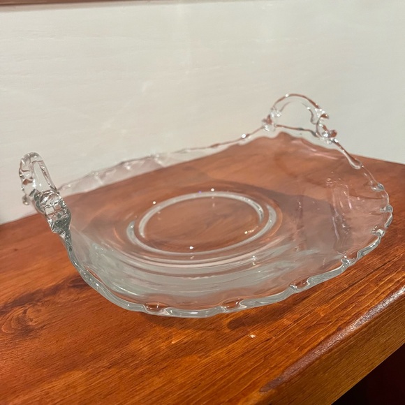 Vintage Fostoria Glass Century Pattern Clear Double Handle Curved Serving Plate - Picture 2 of 9